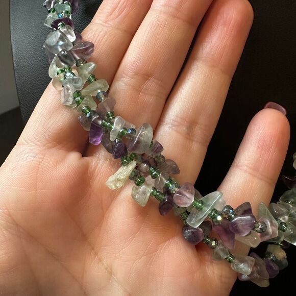 Three strands of Genuine fluorite and seed bead necklace! - Picture 4 of 8